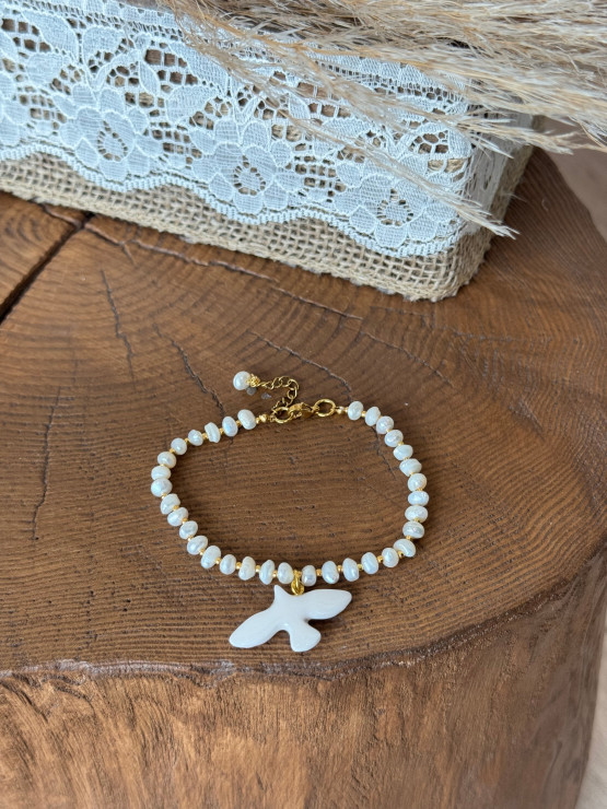 Браслет з річкових перлин Горлиця | KI1606