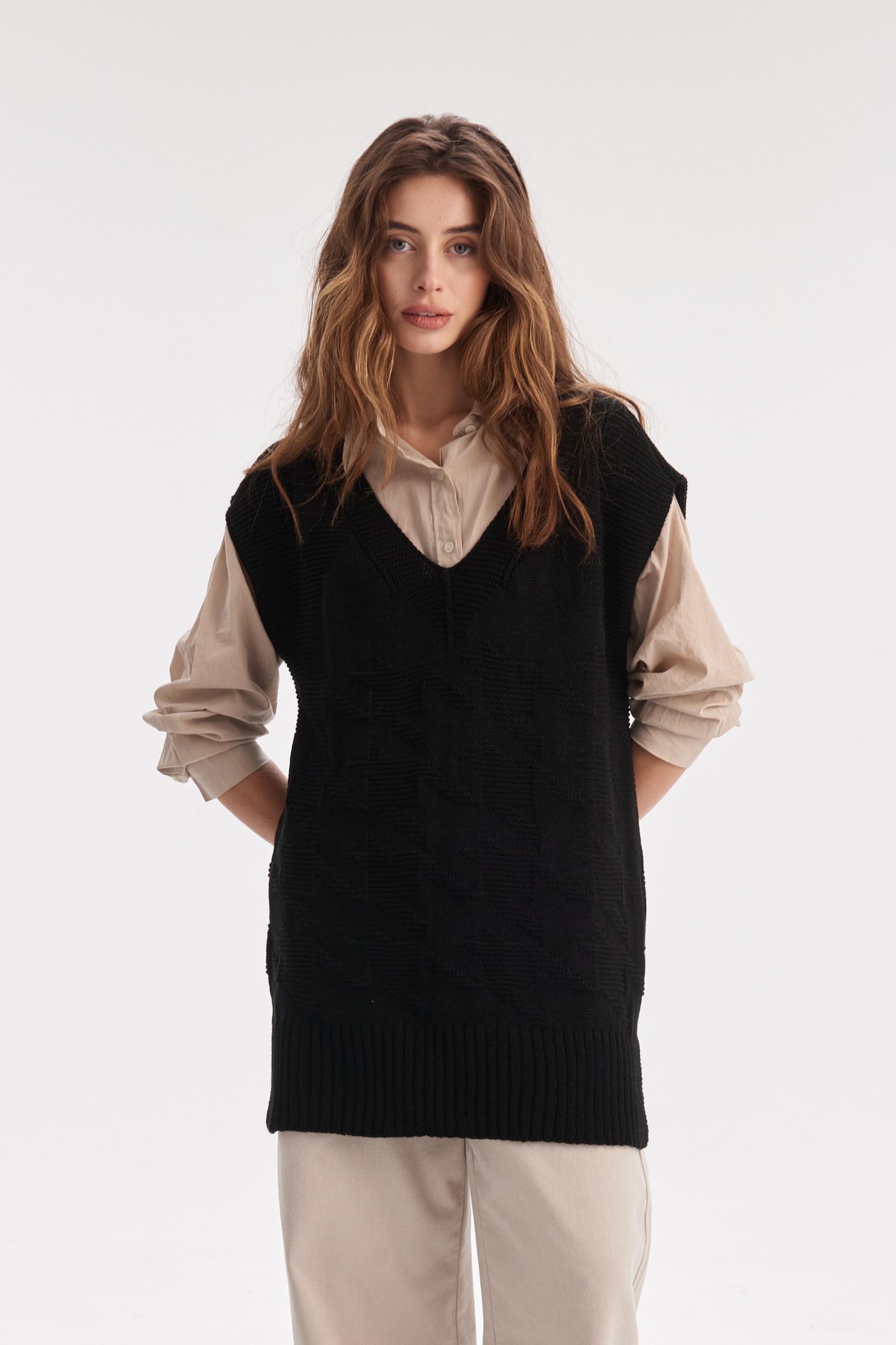 В'язаний жилет-туніка Гусячі лапки