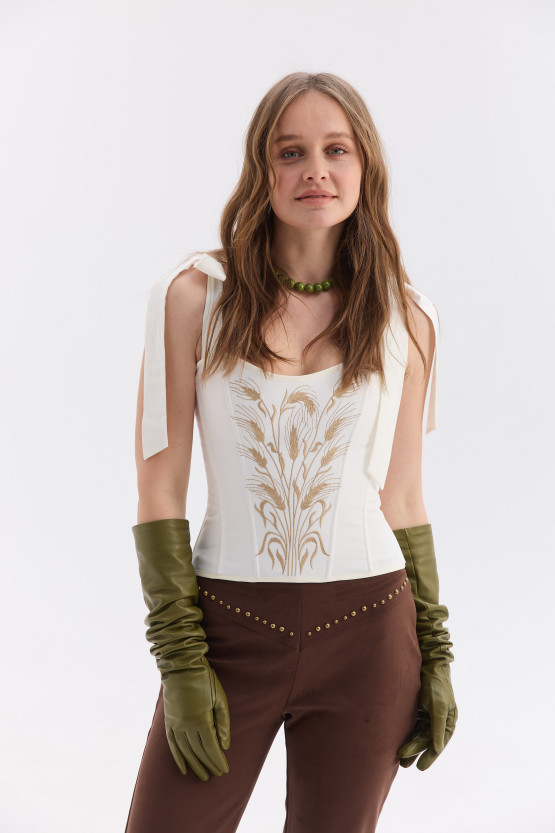 Вишитий жіночий топ зі шнурівкою Збіжжя | ks1536