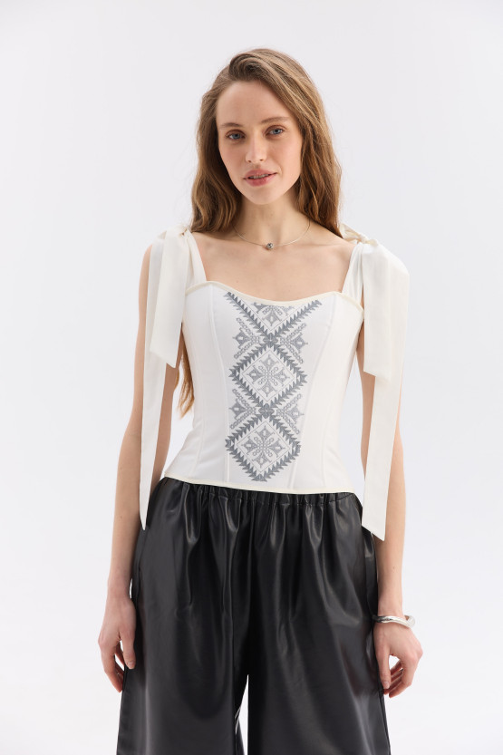 Вишитий жіночий топ зі шнурівкою Склянь | ks1541