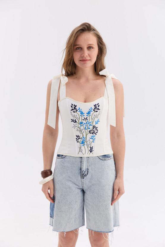 Вишитий жіночий топ зі шнурівкою Морозник | ks1543