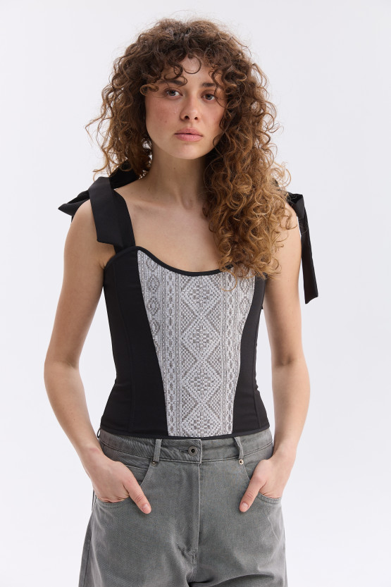 Орнаментований жіночий топ зі шнурівкою | ks972